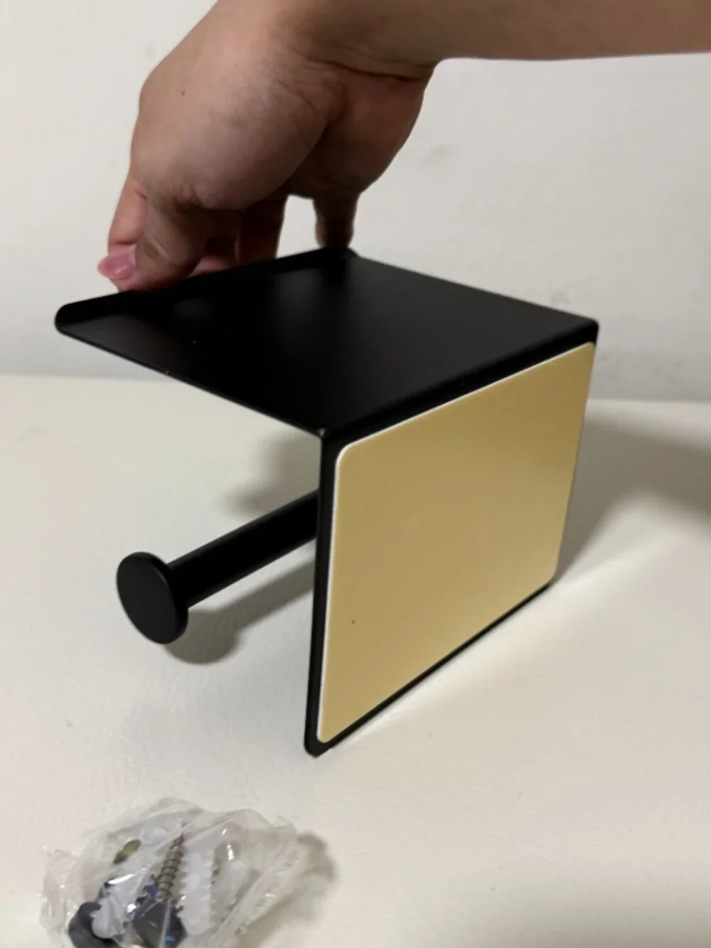 Adhesive Toilet Paper Holder with Phone Shelf Wall Mount Stainless Steel Black